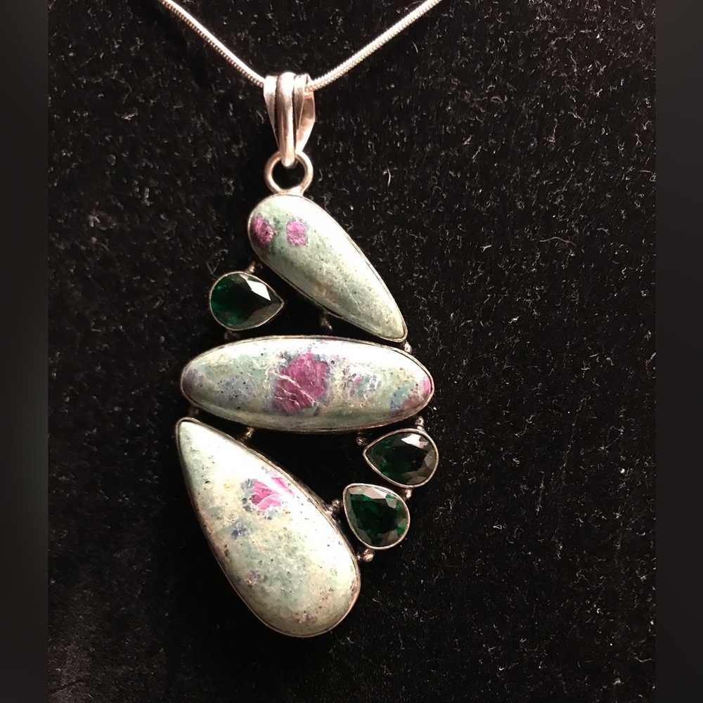 Ruby Fuchsite Chrome Diopside Stamped 925 Sterling Silver Necklace